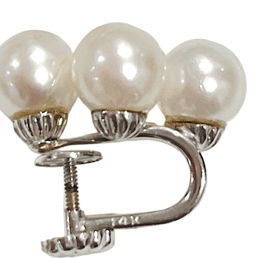 14K White Gold Vintage Pearl Screw Clip On Earrings - Picture 5 of 5